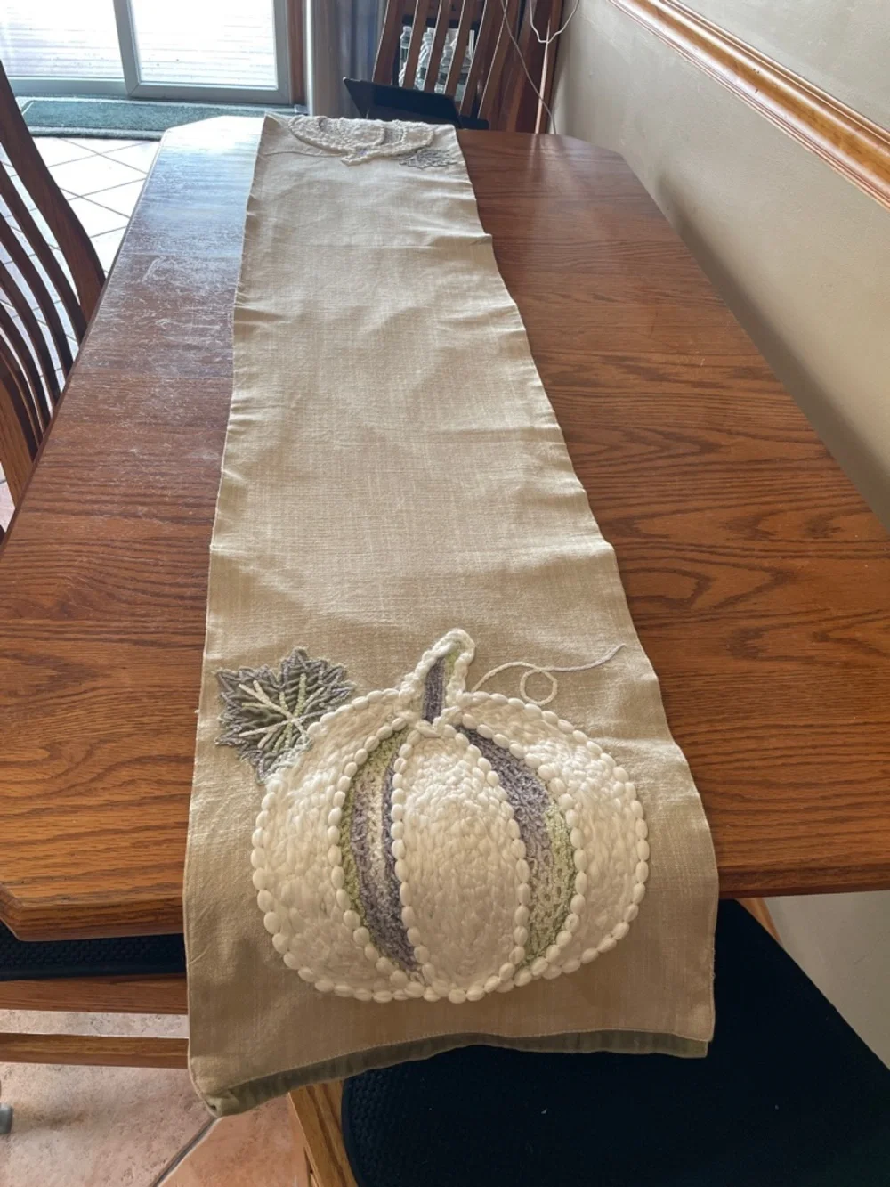 Embroidered Pumpkin Table Runner - Neutral Tones